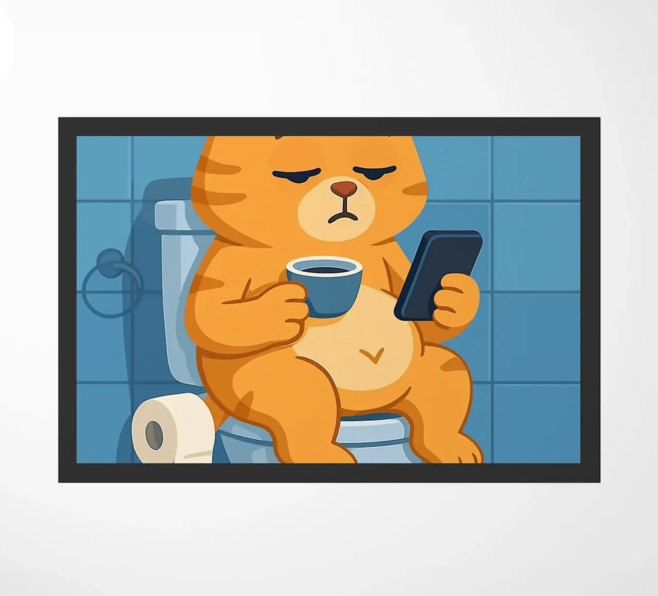 Gatto addormentato sul water con caffè zerbino da JoyWalkerShop