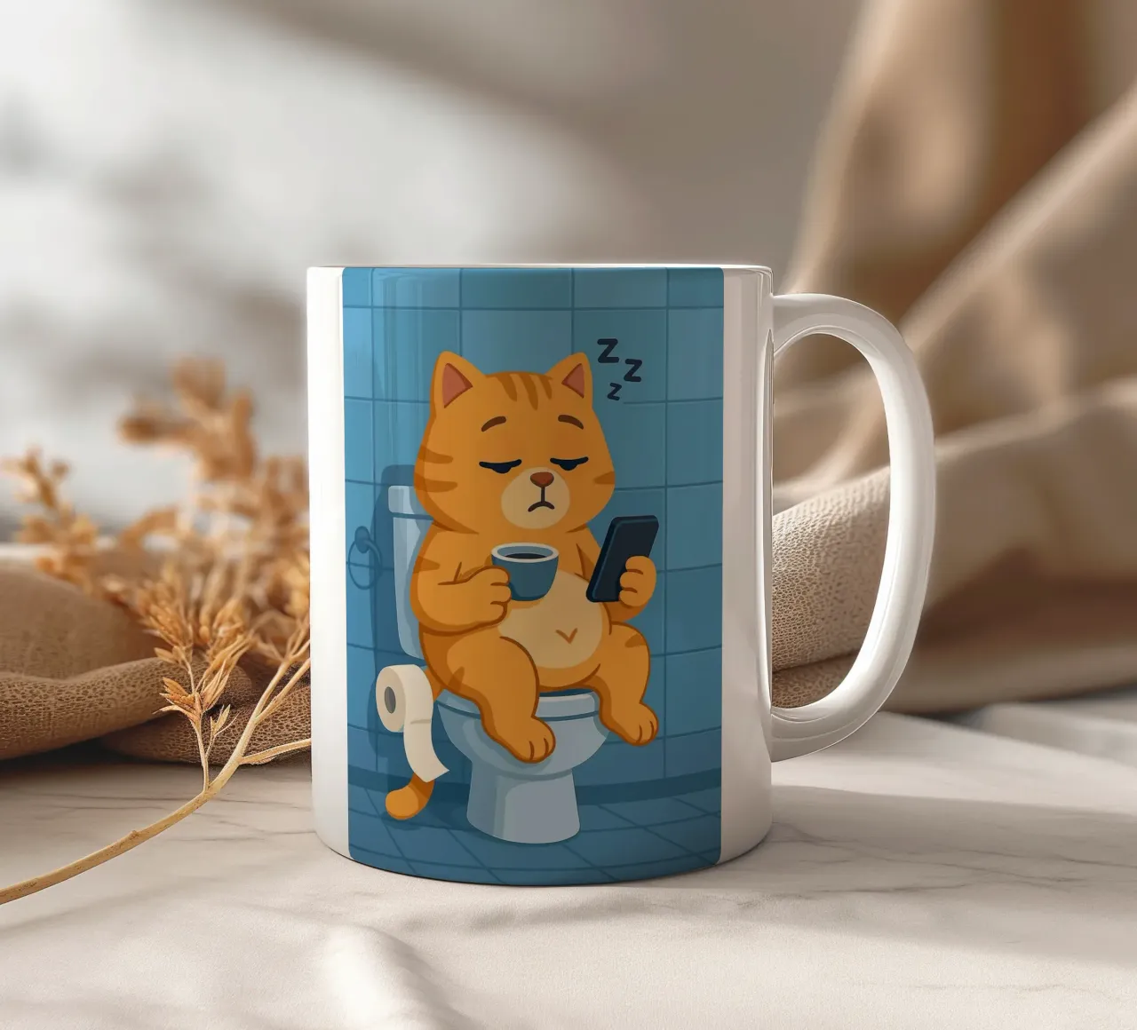 Gatto addormentato sul water con caffè tazza in ceramica da JoyWalkerShop
