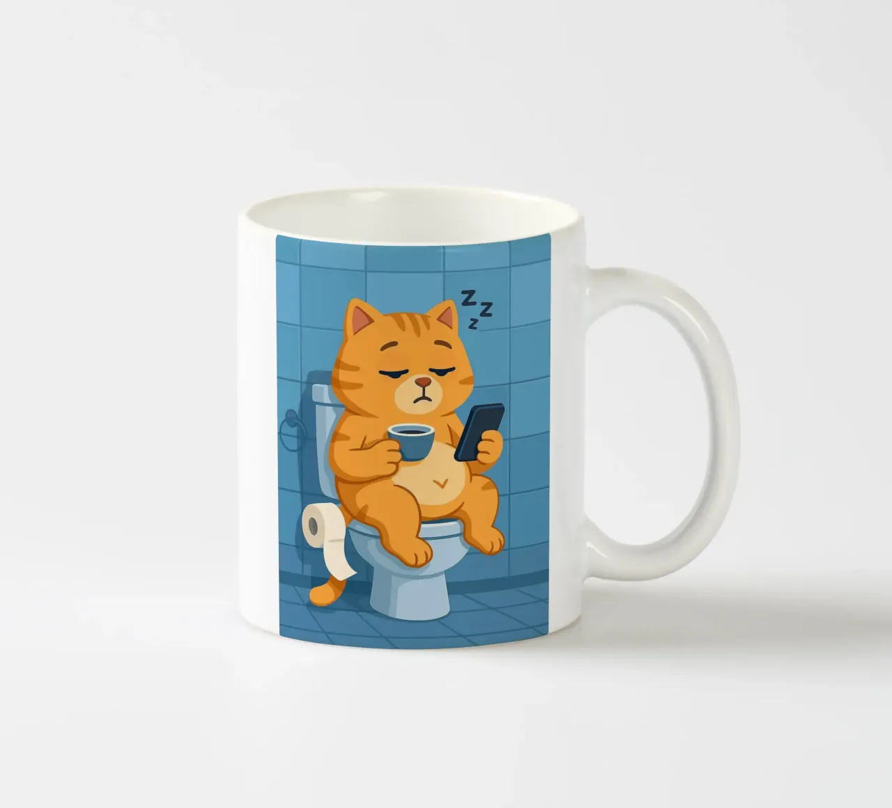 Gatto addormentato sul water con caffè tazza in ceramica da JoyWalkerShop