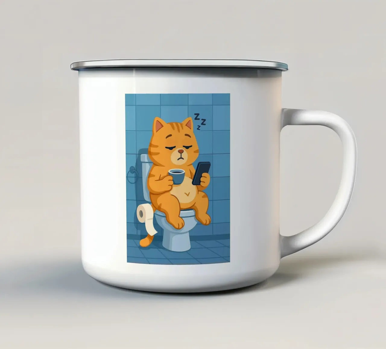 Gatto addormentato sul water con caffè tazza in smalto da JoyWalkerShop