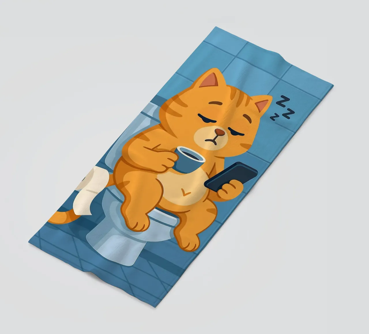 Gatto addormentato sul water con caffè telo mare da JoyWalkerShop
