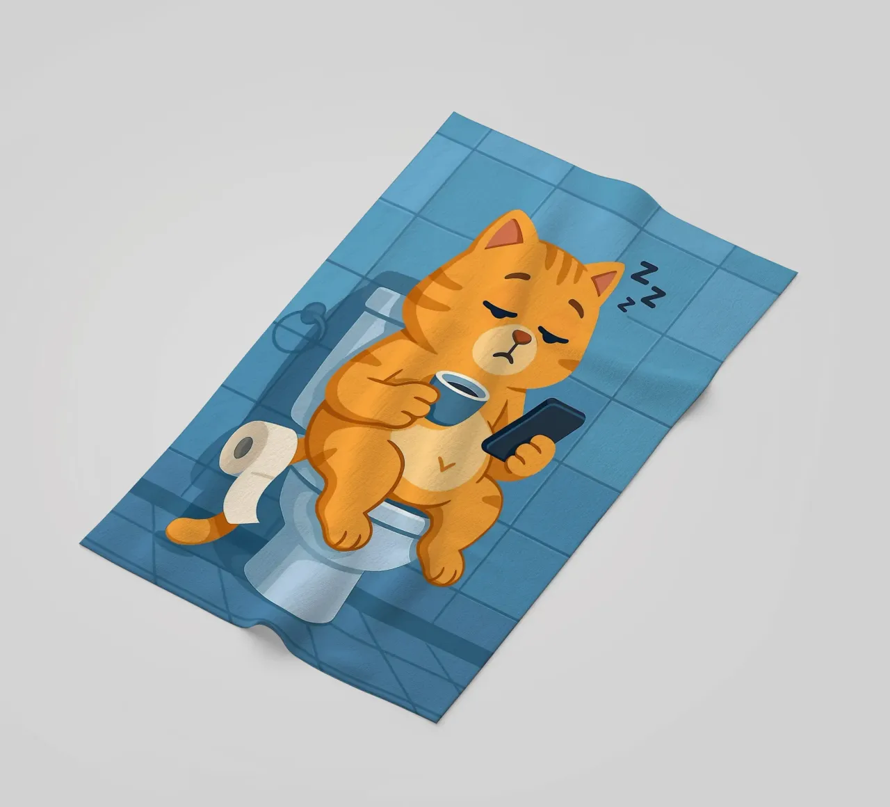 Gatto addormentato sul water con caffè telo mare da JoyWalkerShop