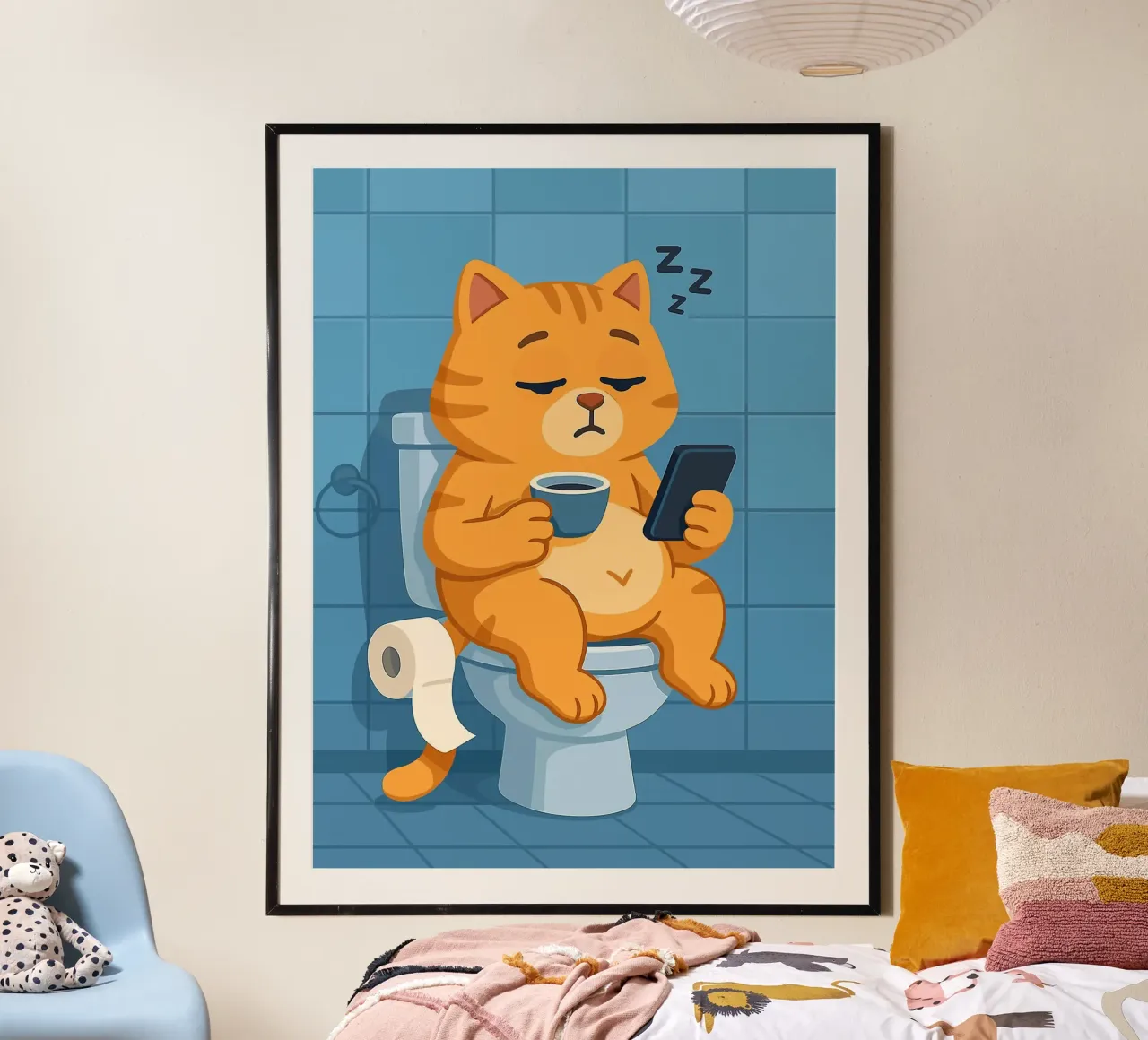 Gatto addormentato sul water con caffè carta hahnemühle da JoyWalkerShop