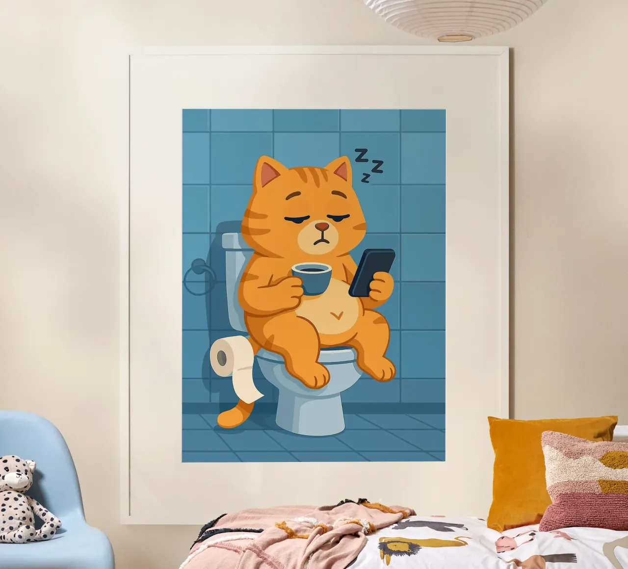 Gatto addormentato sul water con caffè carta hahnemühle da JoyWalkerShop