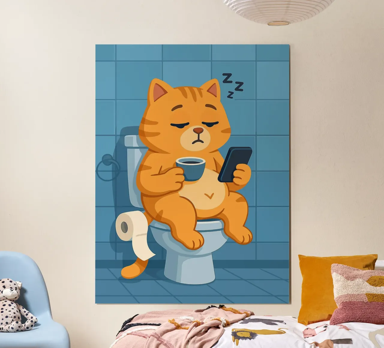 Gatto addormentato sul water con caffè carta hahnemühle da JoyWalkerShop