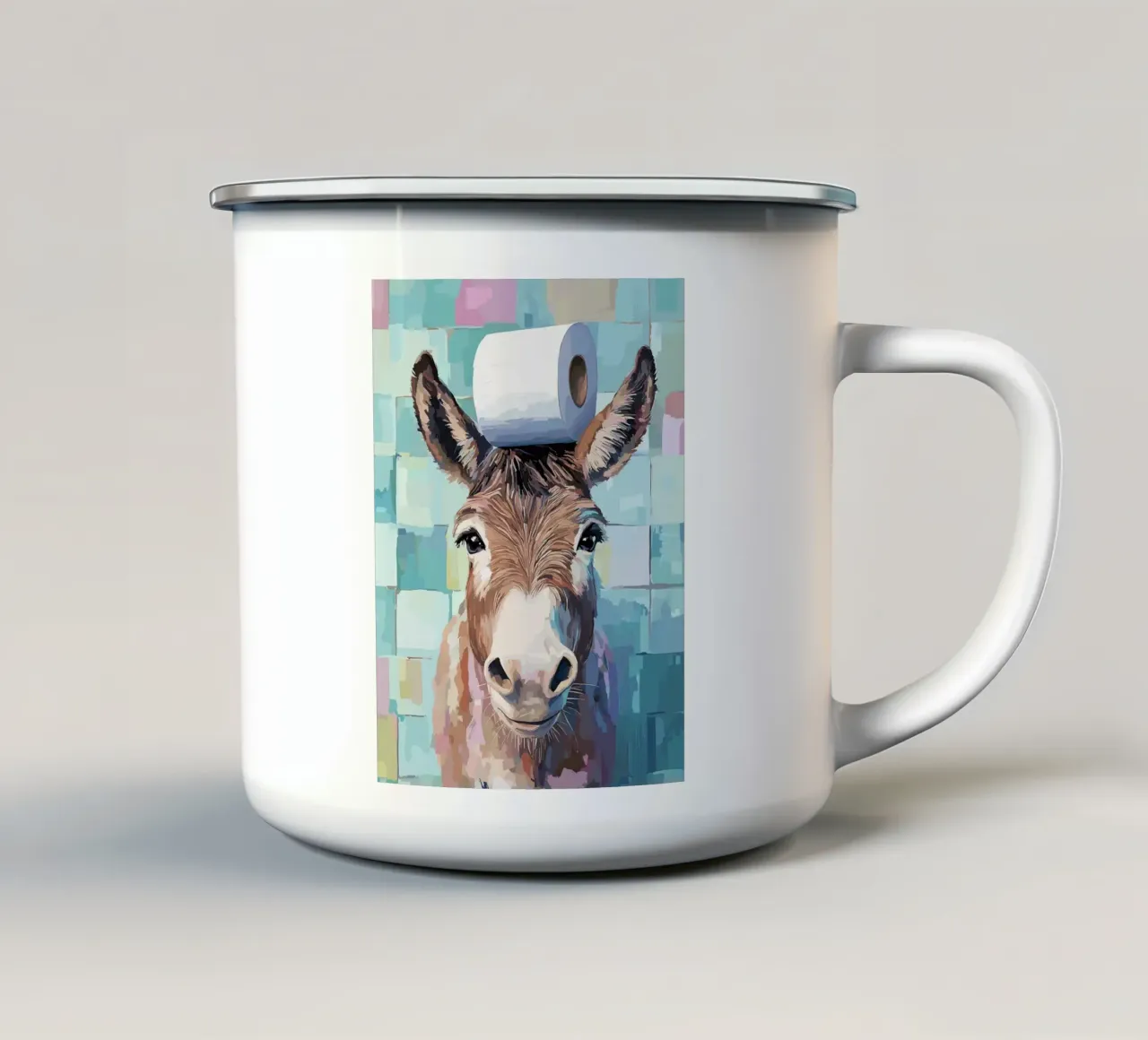 Asino con carta igienica in testa tazza in smalto da JoyWalkerShop