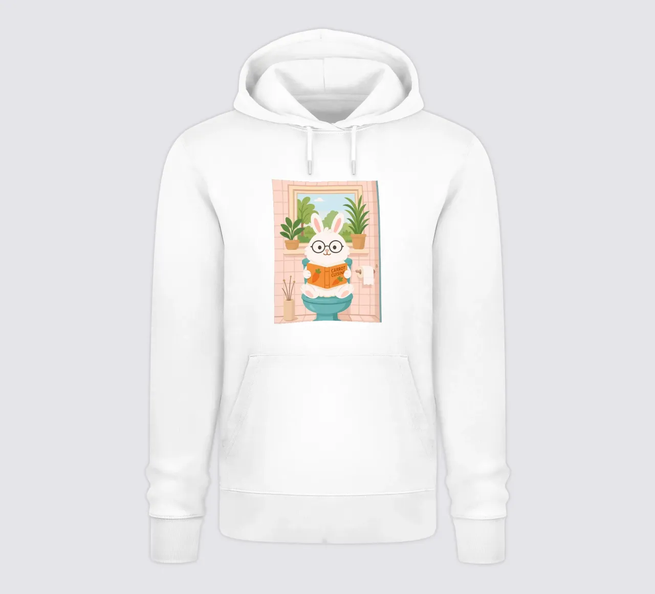Conejo leyendo en el retrete sudadera con capucha de JoyWalkerShop