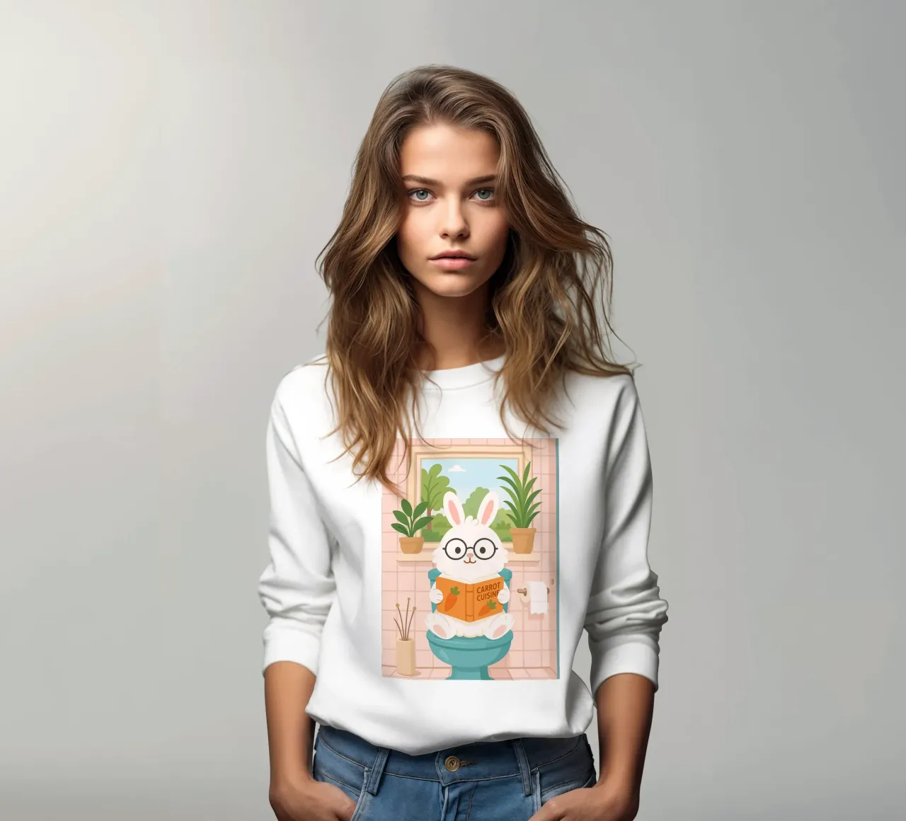Conejo leyendo en el retrete sudadera de JoyWalkerShop