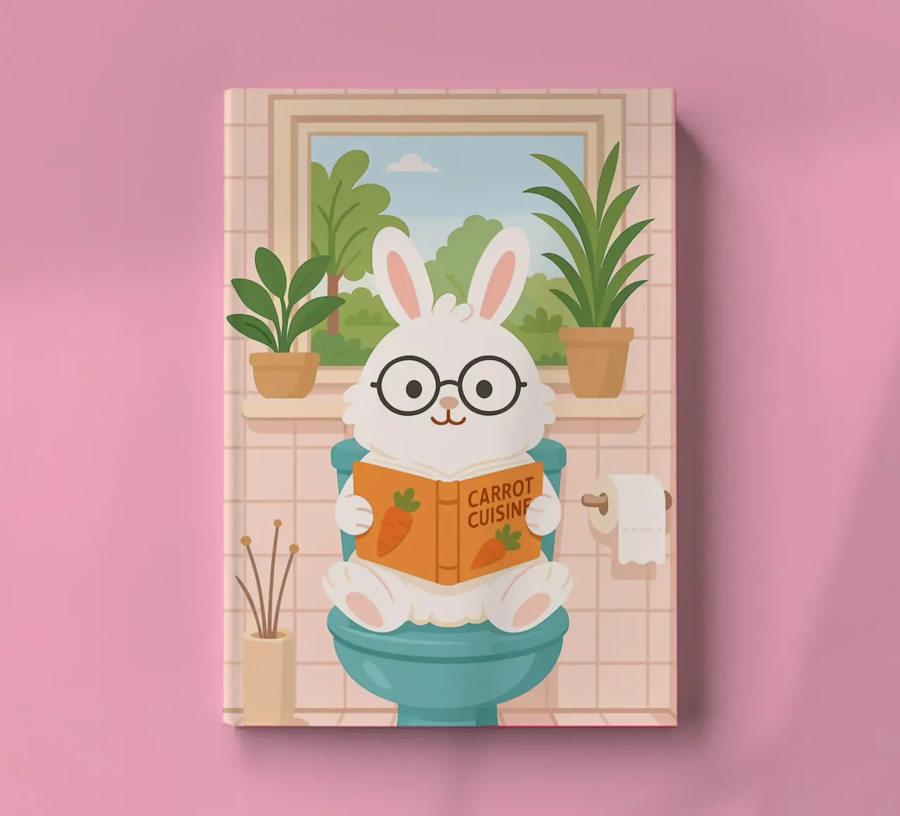 Rabbit Reading on Toilet notebook by JoyWalkerShop