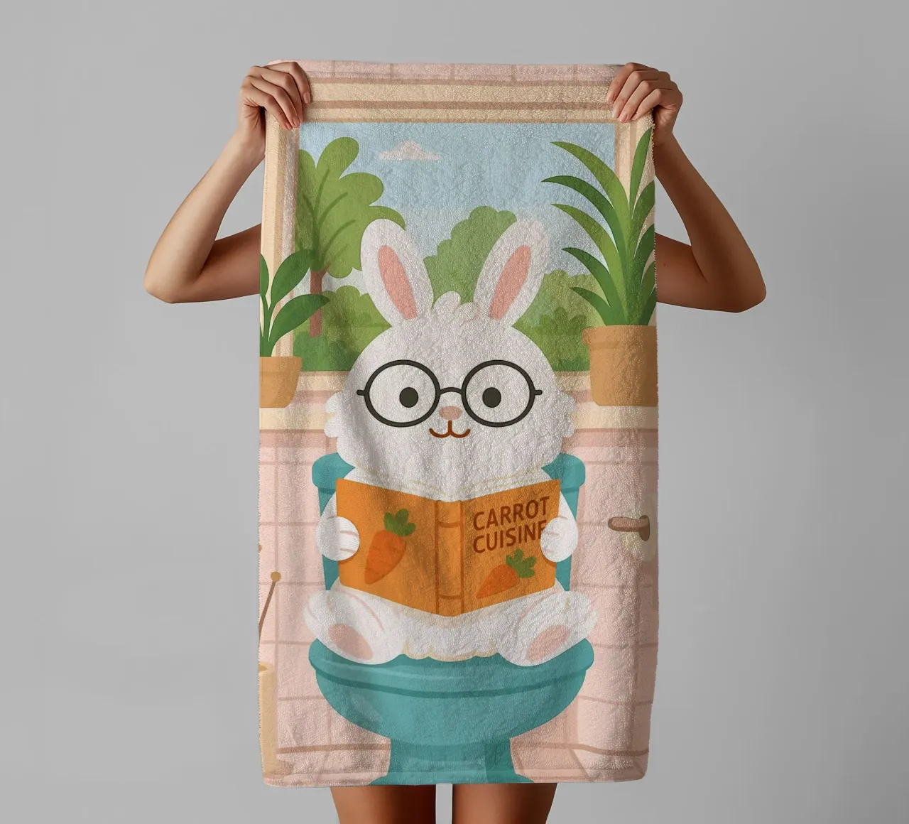 Rabbit Reading on Toilet towel by JoyWalkerShop