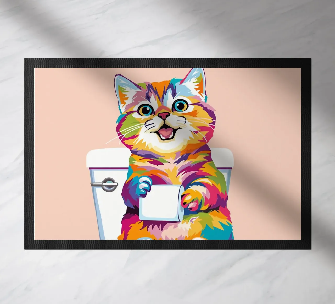 Gatto colorato sul water con carta zerbino da JoyWalkerShop