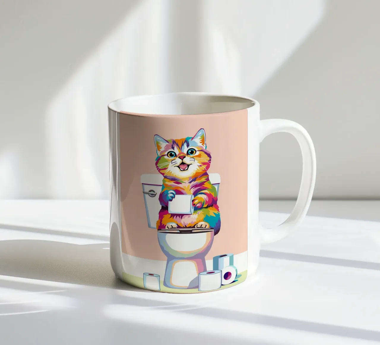 Gatto colorato sul water con carta tazza in ceramica da JoyWalkerShop