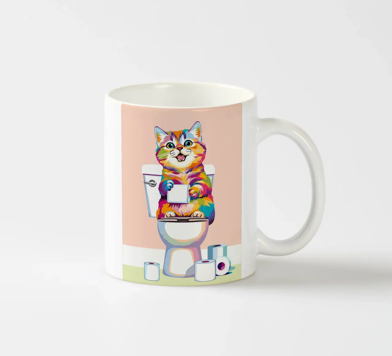 Gatto colorato sul water con carta tazza in ceramica da JoyWalkerShop