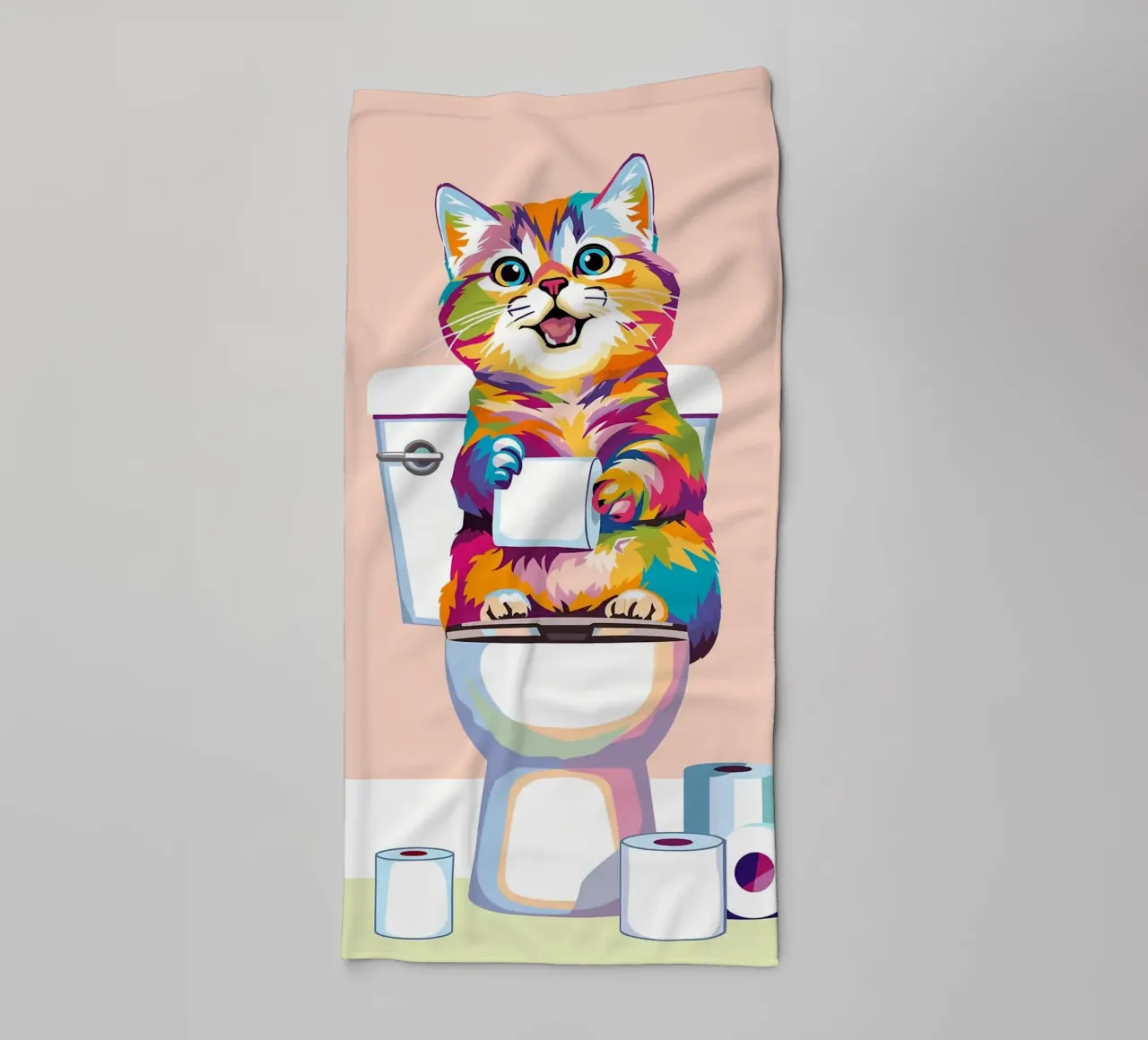 Gatto colorato sul water con carta asciugamano da bagno da JoyWalkerShop