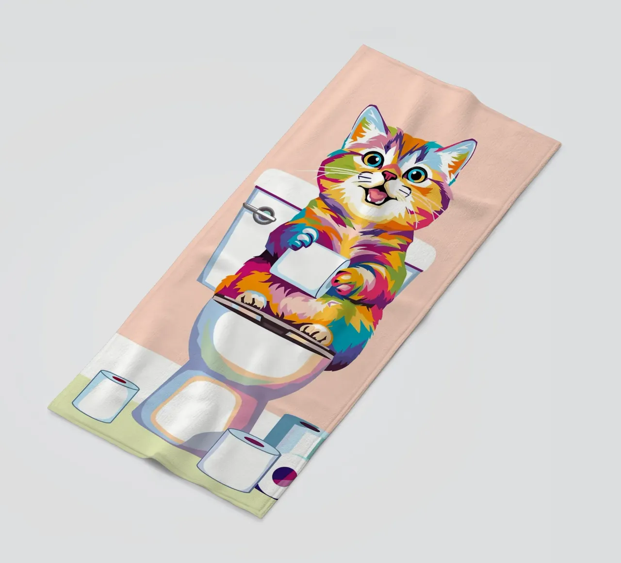 Gatto colorato sul water con carta telo mare da JoyWalkerShop