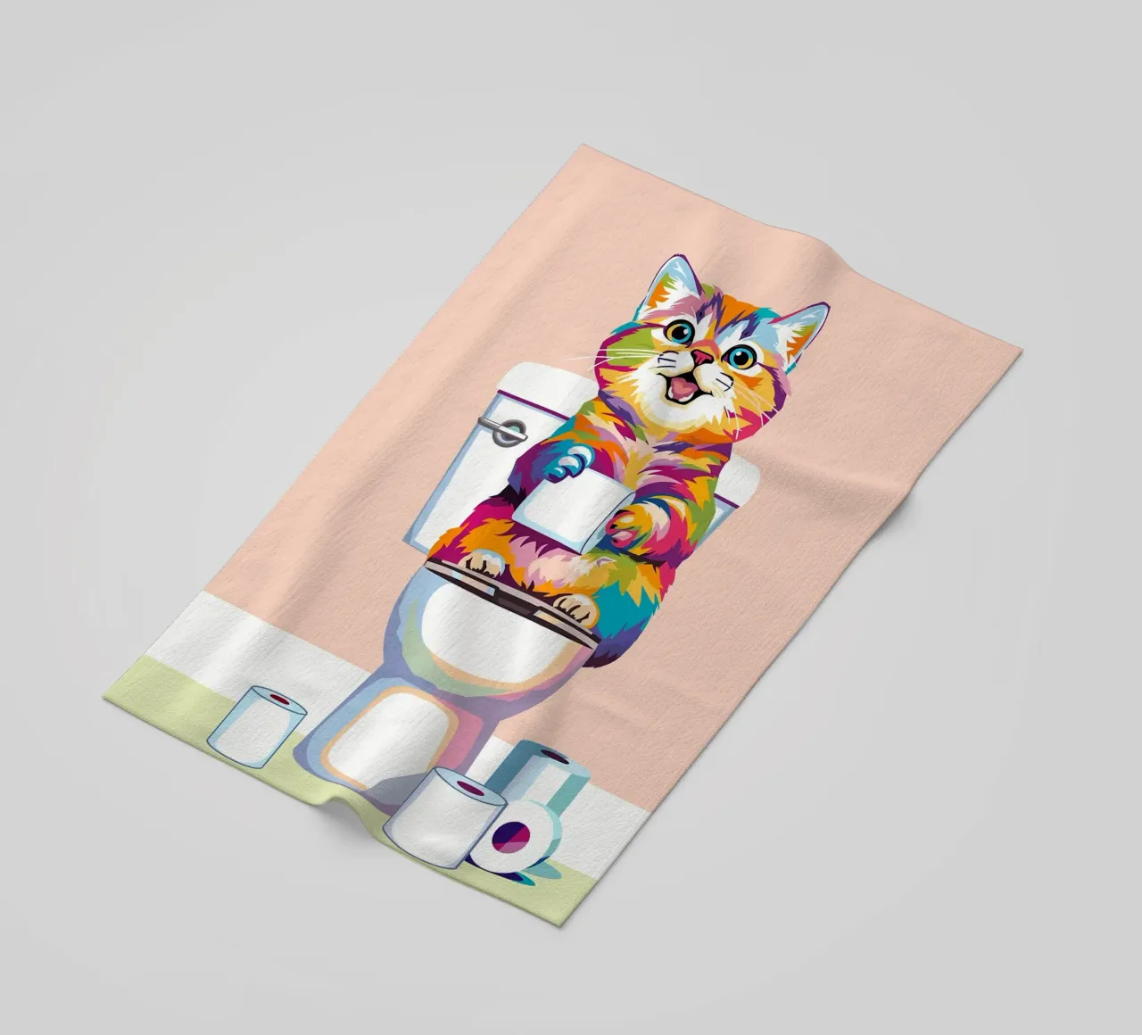 Gatto colorato sul water con carta telo mare da JoyWalkerShop