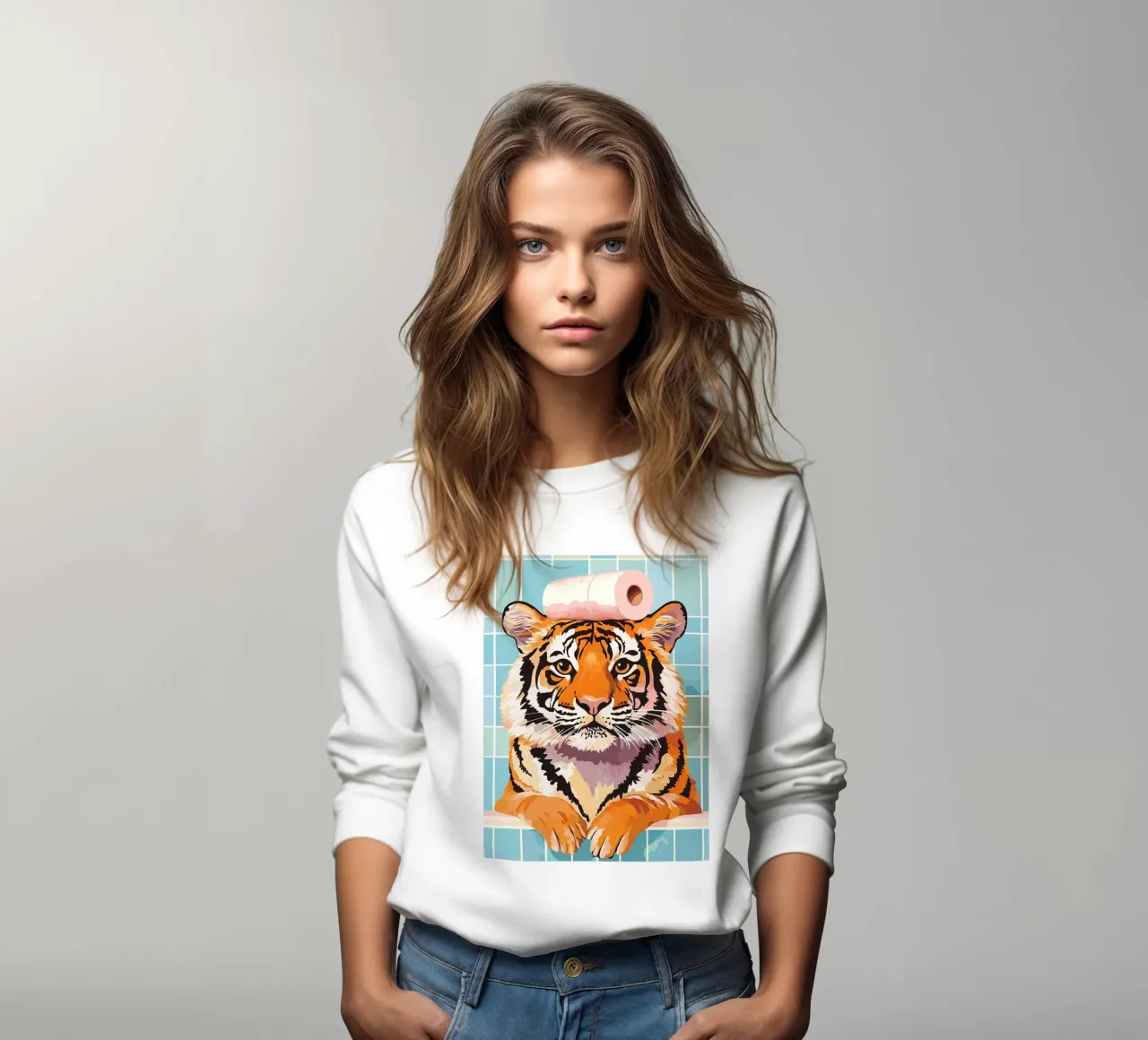 Tigre con carta igienica in testa felpa da JoyWalkerShop