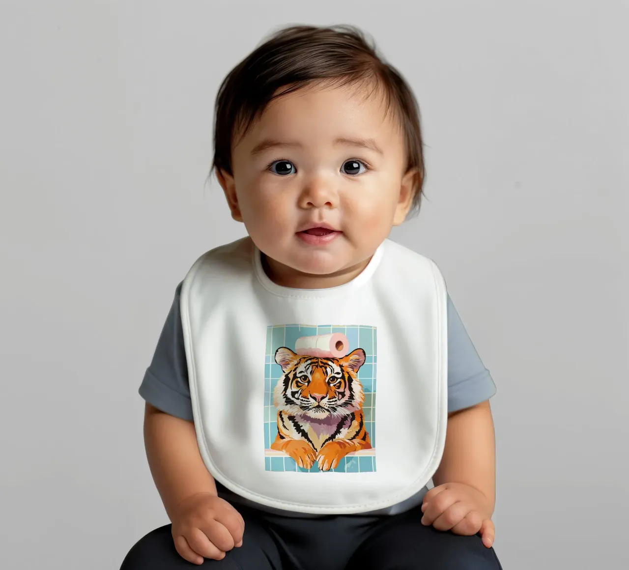 Tigre con carta igienica in testa bavaglino da JoyWalkerShop