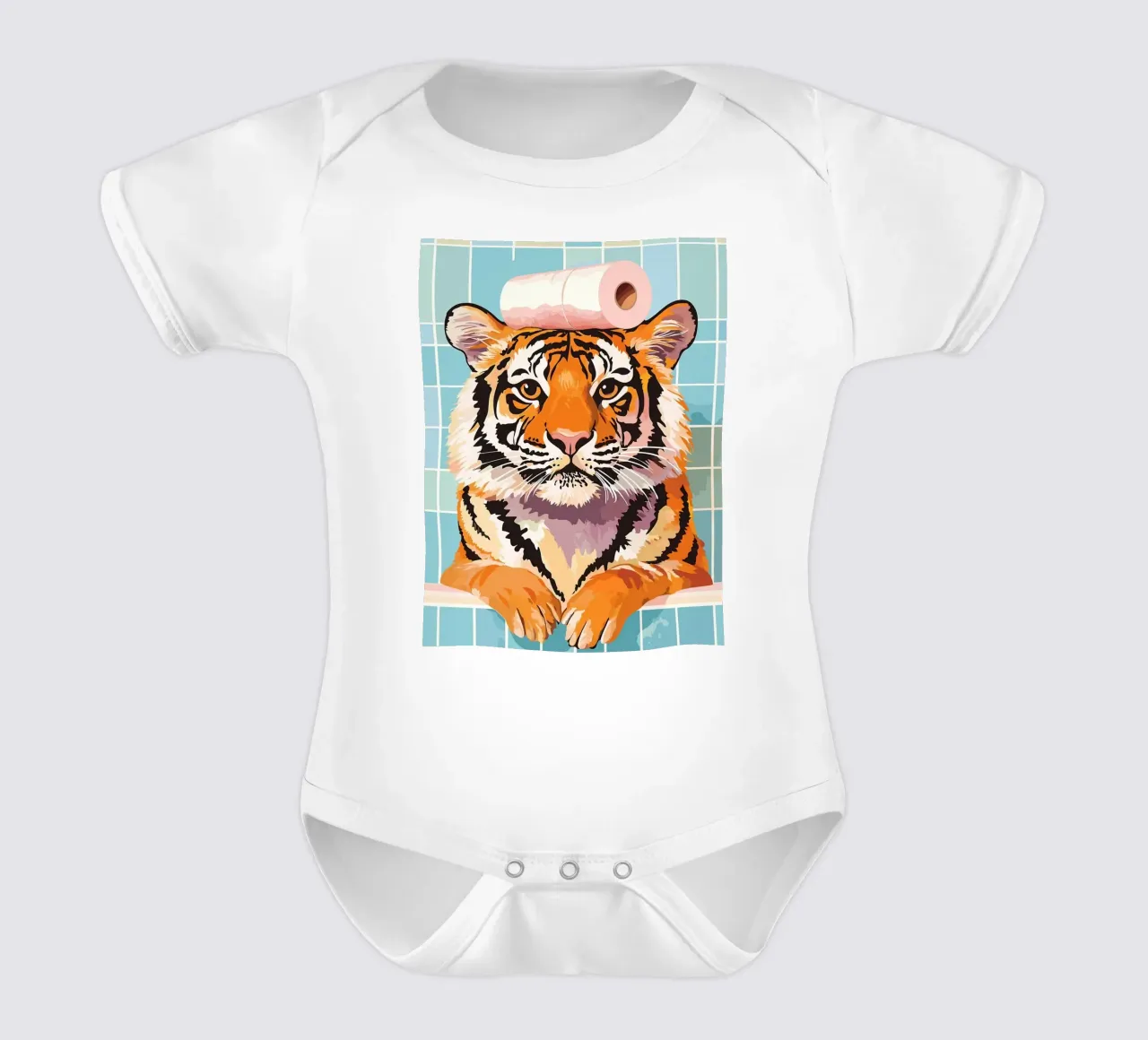 Tigre con carta igienica in testa body neonato maniche corte da JoyWalkerShop