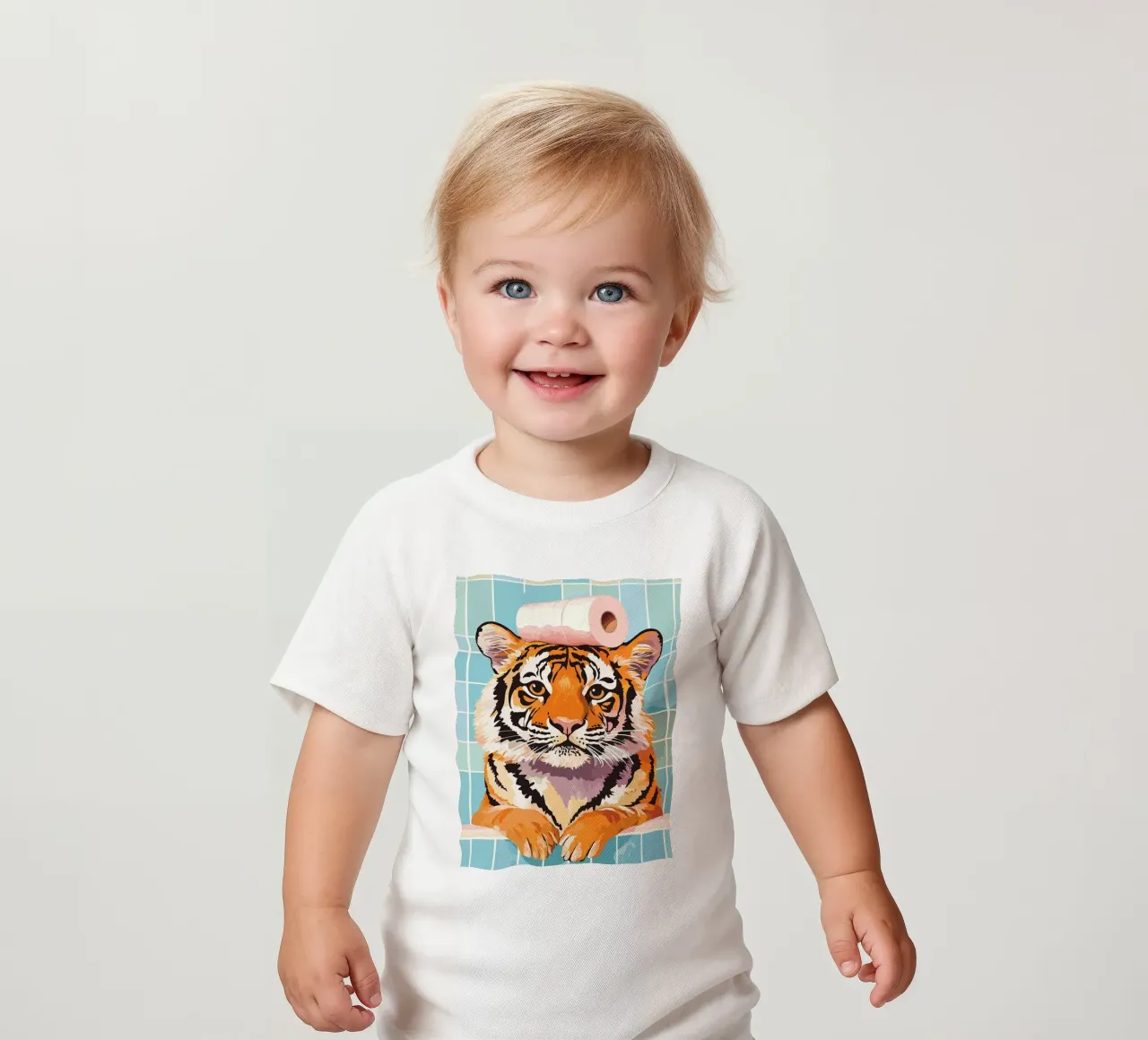 Tigre con carta igienica in testa maglietta neonato da JoyWalkerShop