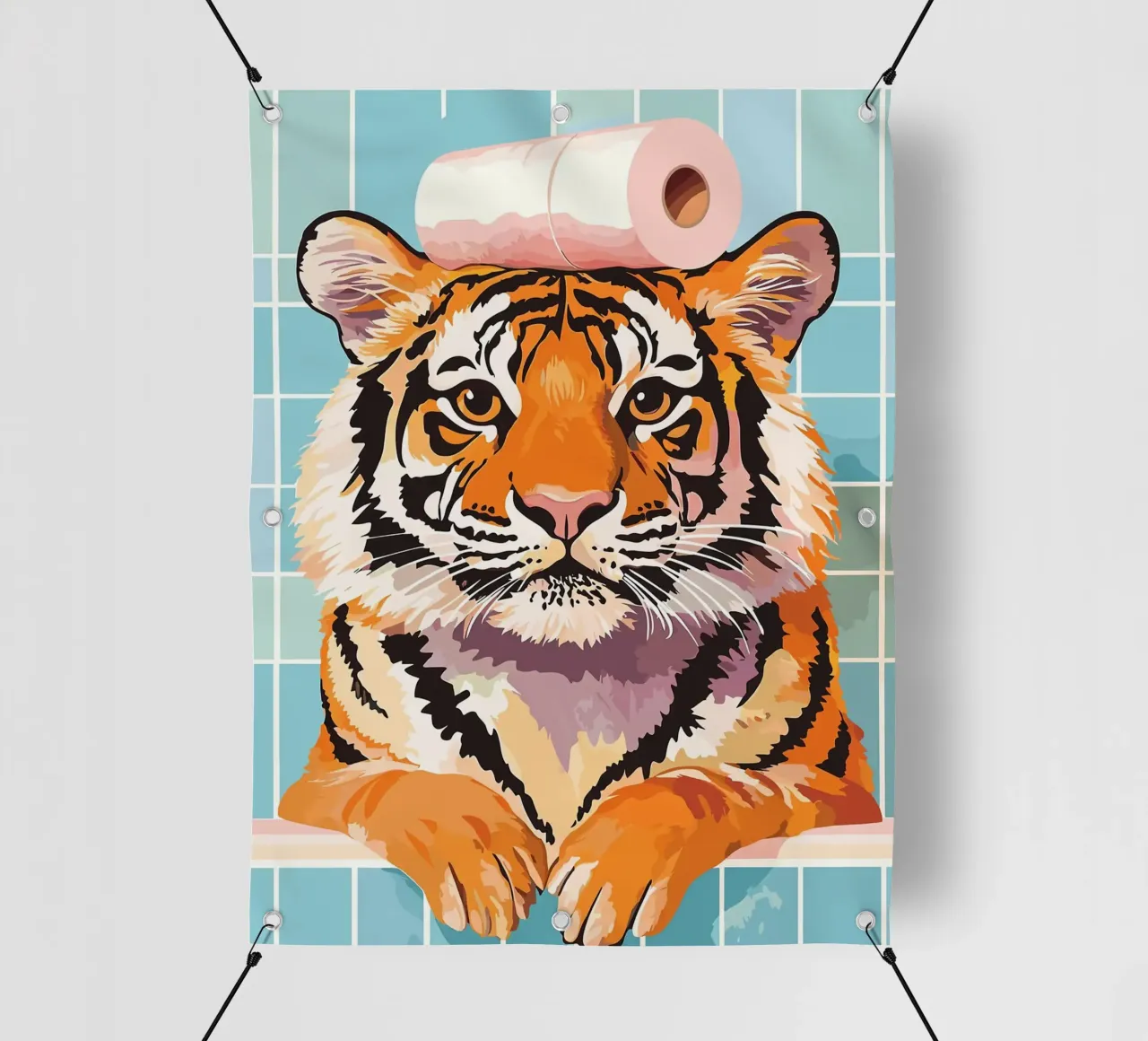 Tigre con carta igienica in testa telo in pvc da JoyWalkerShop