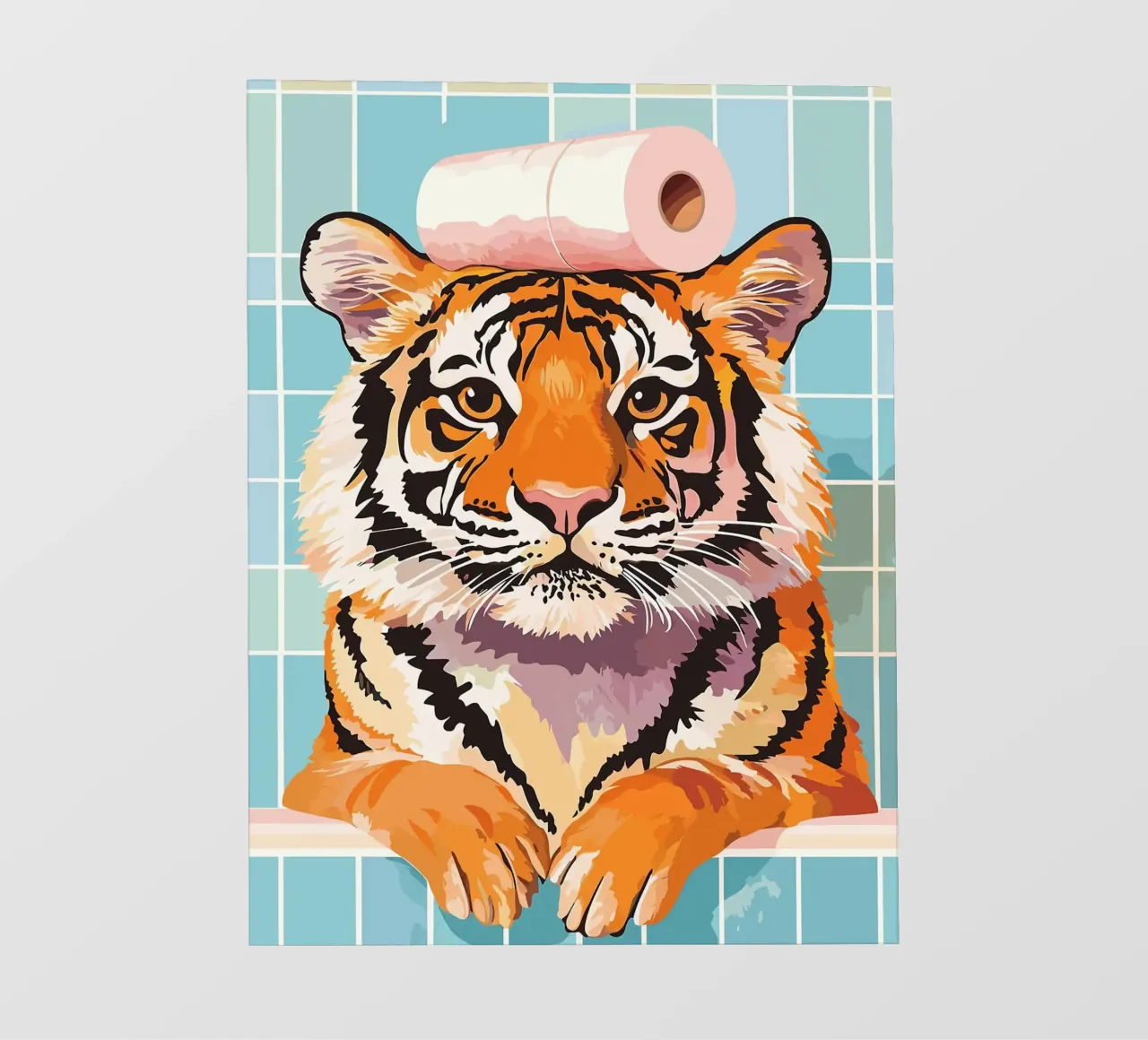 Tigre con carta igienica in testa telo in pvc da JoyWalkerShop
