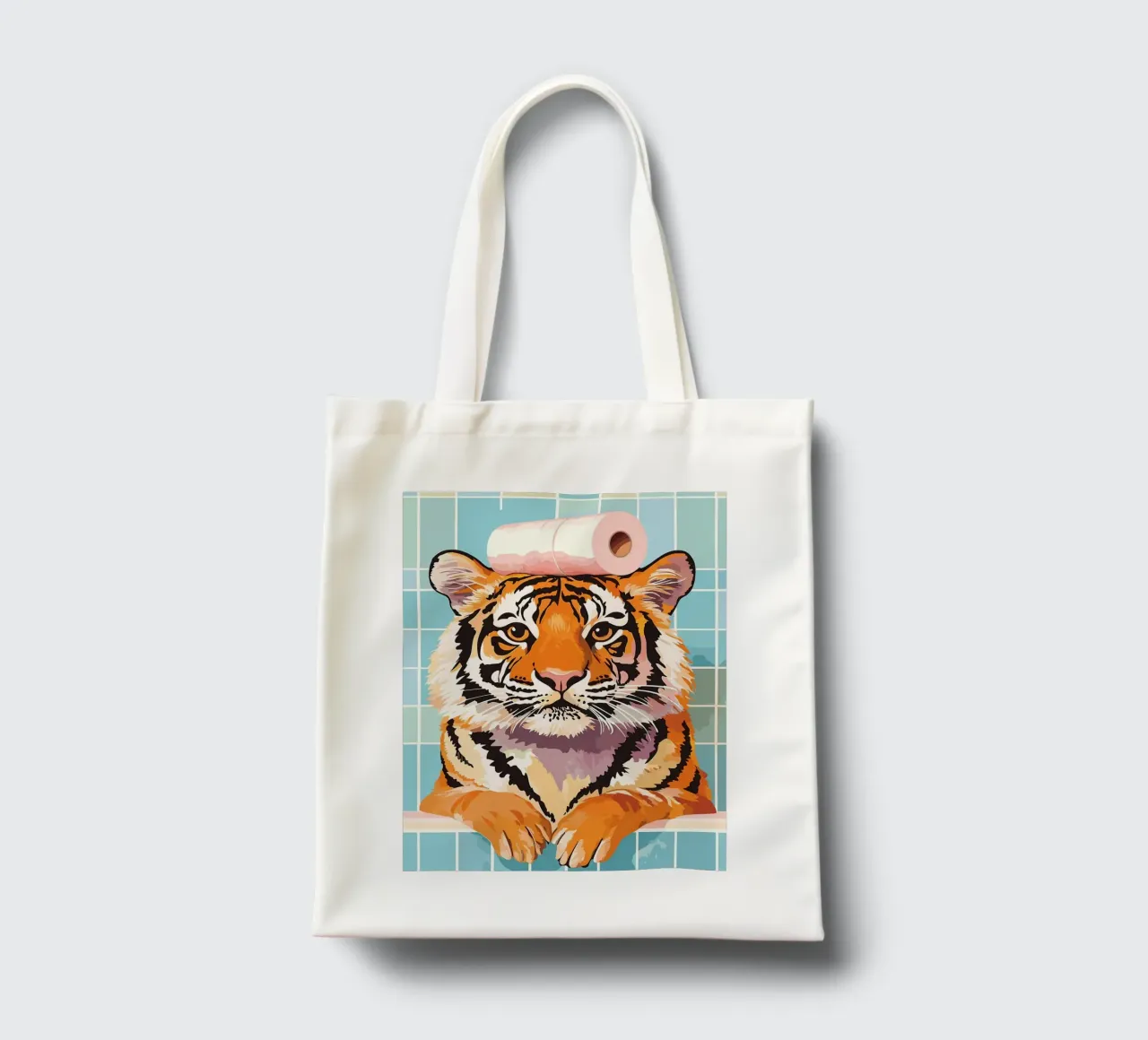 Tigre con carta igienica in testa borsa in juta da JoyWalkerShop