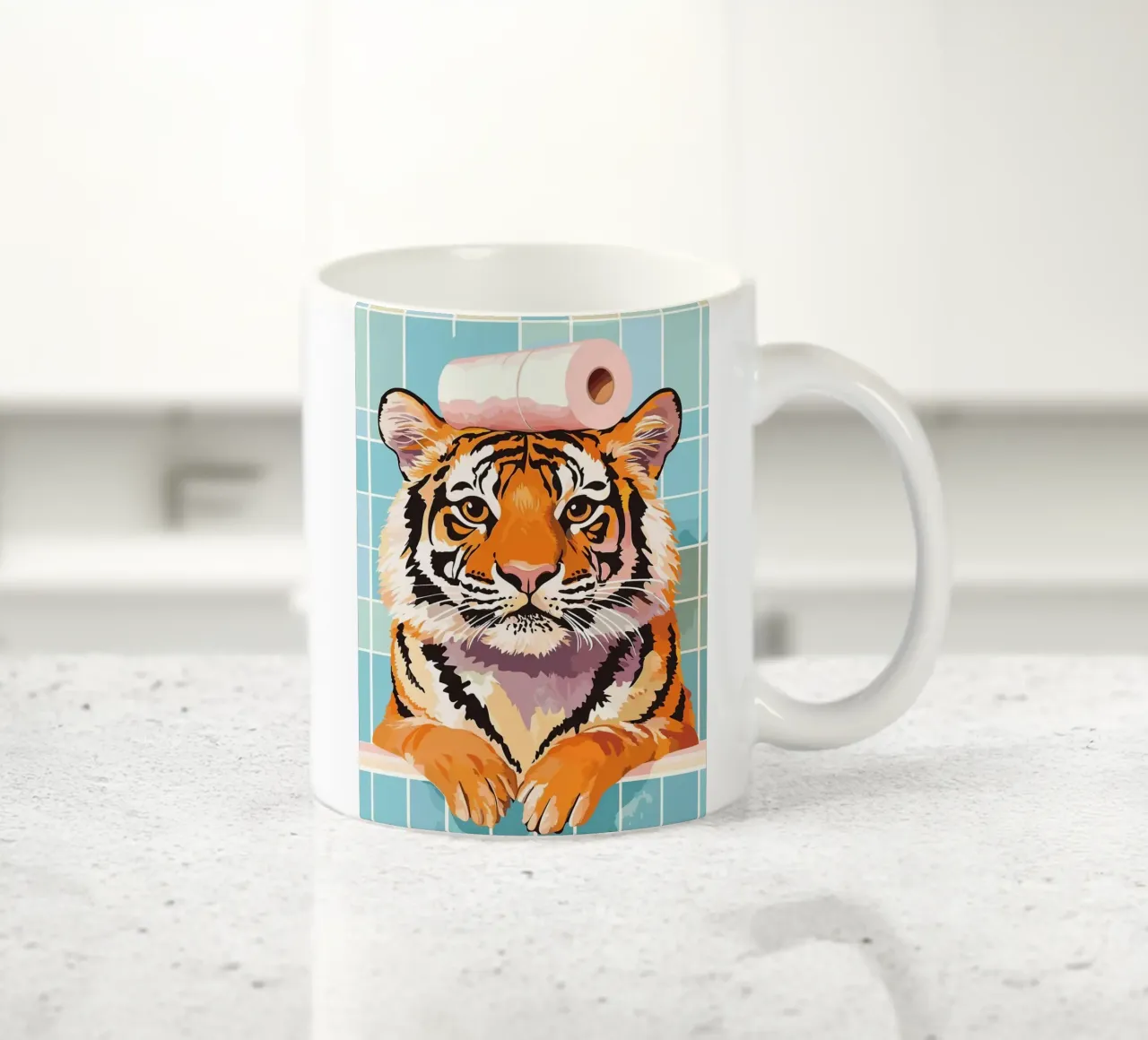 Tigre con carta igienica in testa tazza in ceramica da JoyWalkerShop