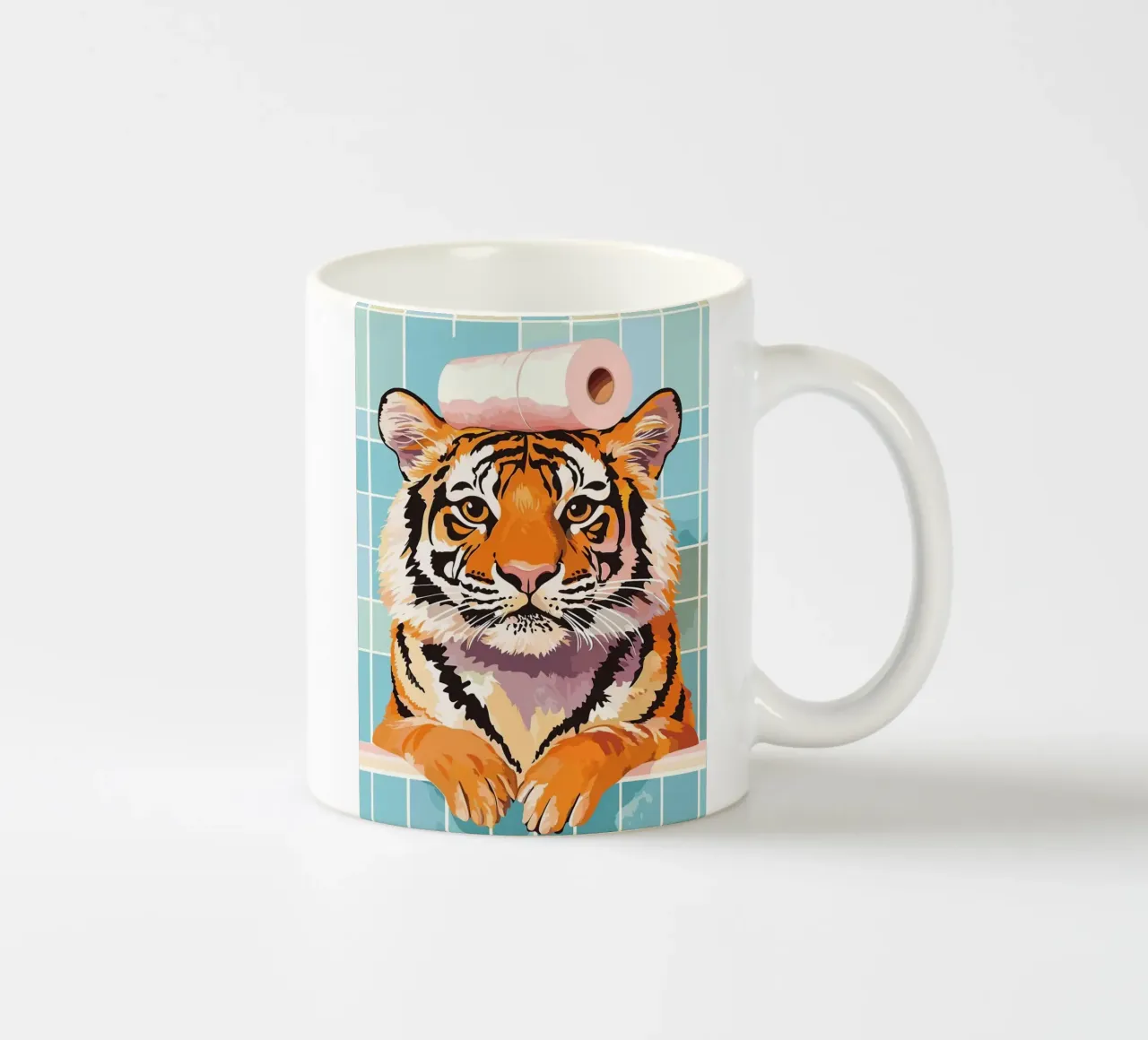 Tigre con carta igienica in testa tazza in ceramica da JoyWalkerShop
