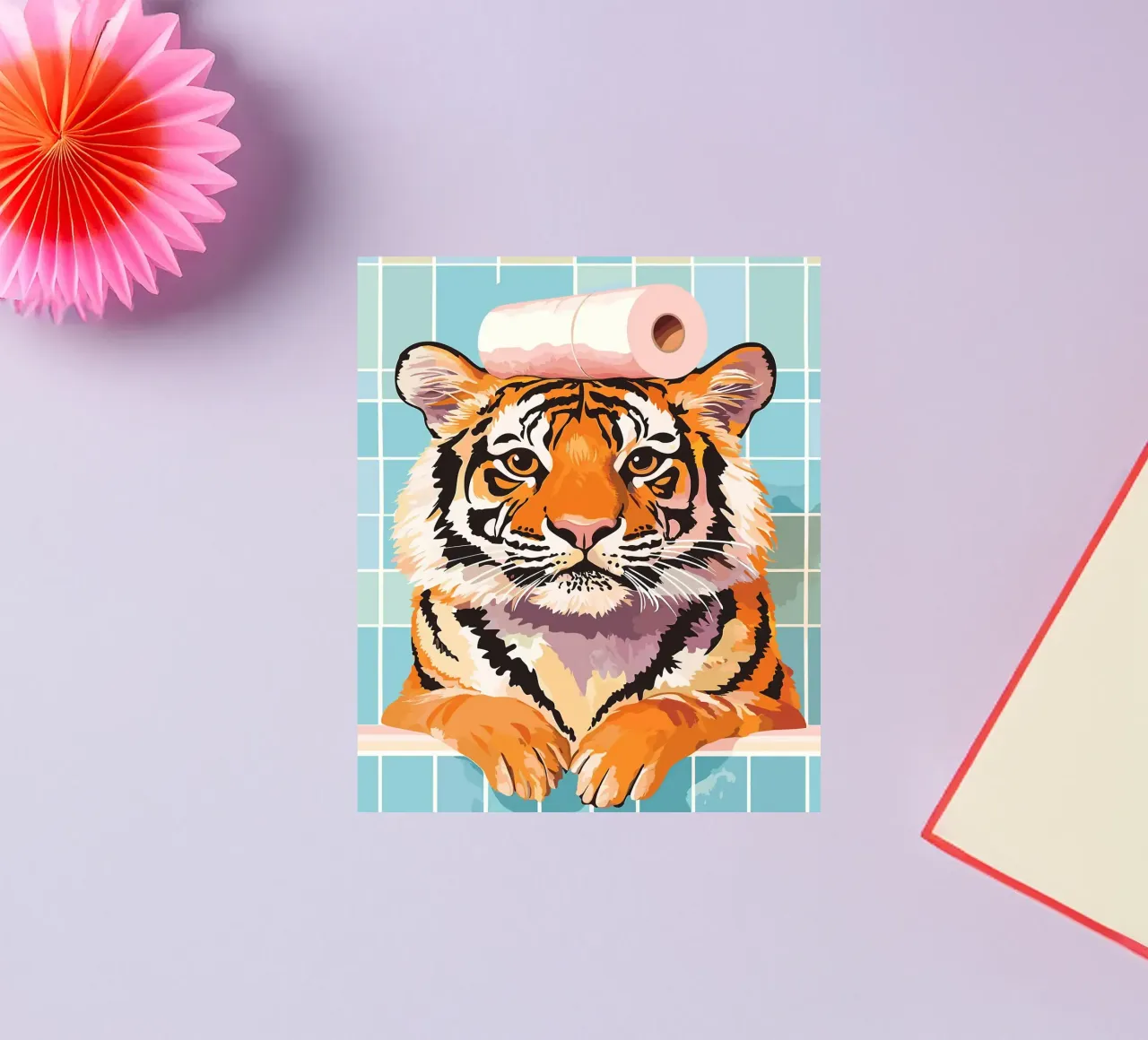 Tigre con carta igienica in testa adesivo da JoyWalkerShop
