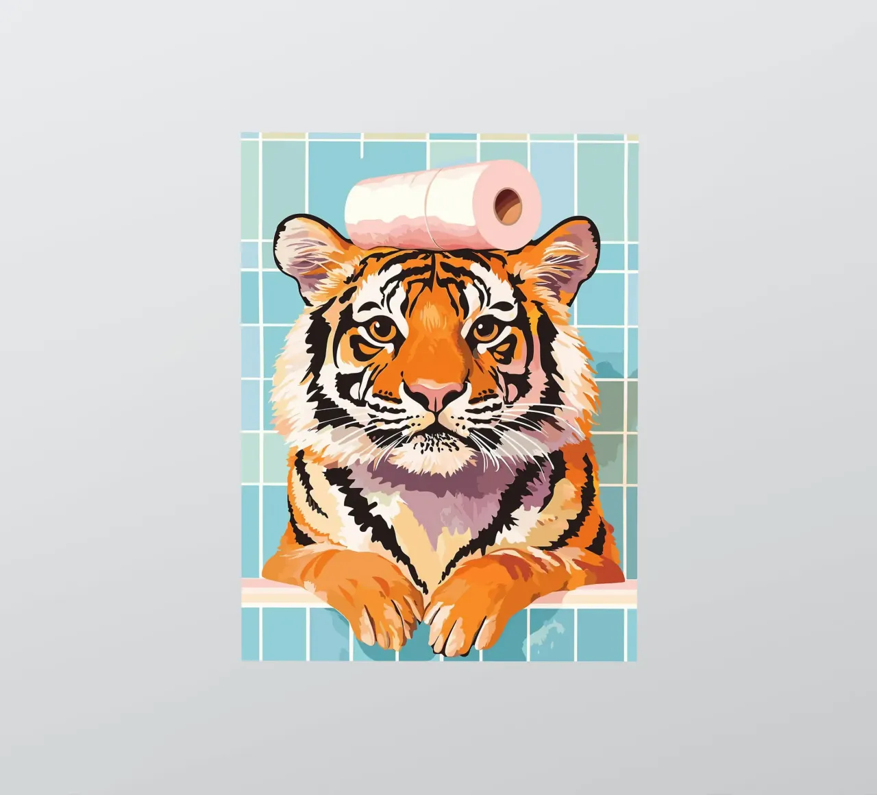 Tigre con carta igienica in testa adesivo da JoyWalkerShop