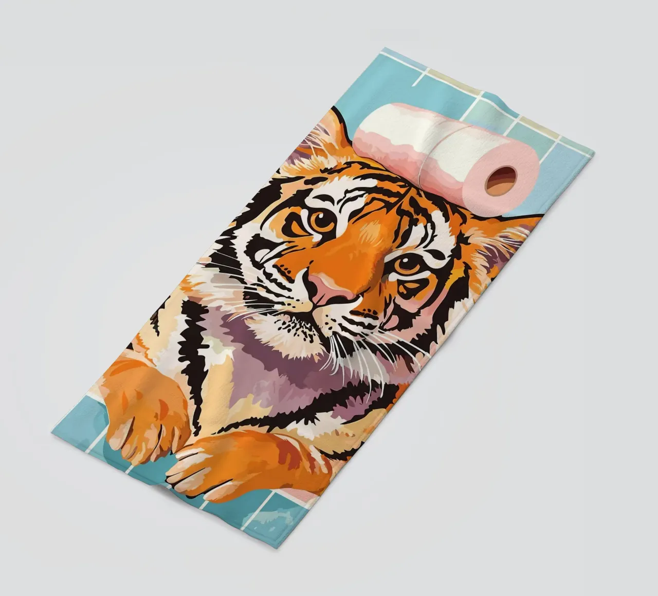 Tigre con carta igienica in testa telo mare da JoyWalkerShop