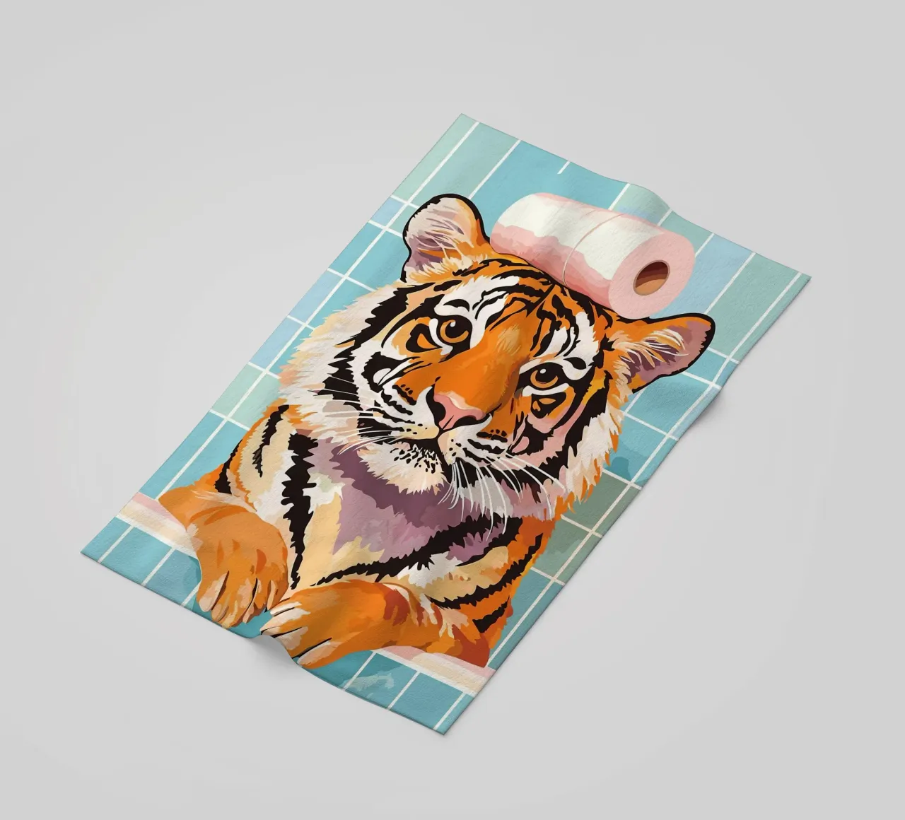 Tigre con carta igienica in testa telo mare da JoyWalkerShop