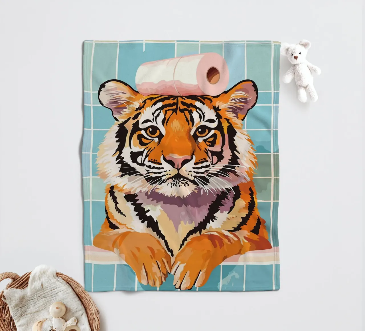 Tigre con carta igienica in testa coperta in pile da JoyWalkerShop