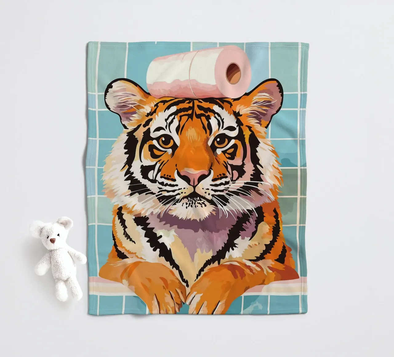 Tigre con carta igienica in testa coperta in pile da JoyWalkerShop
