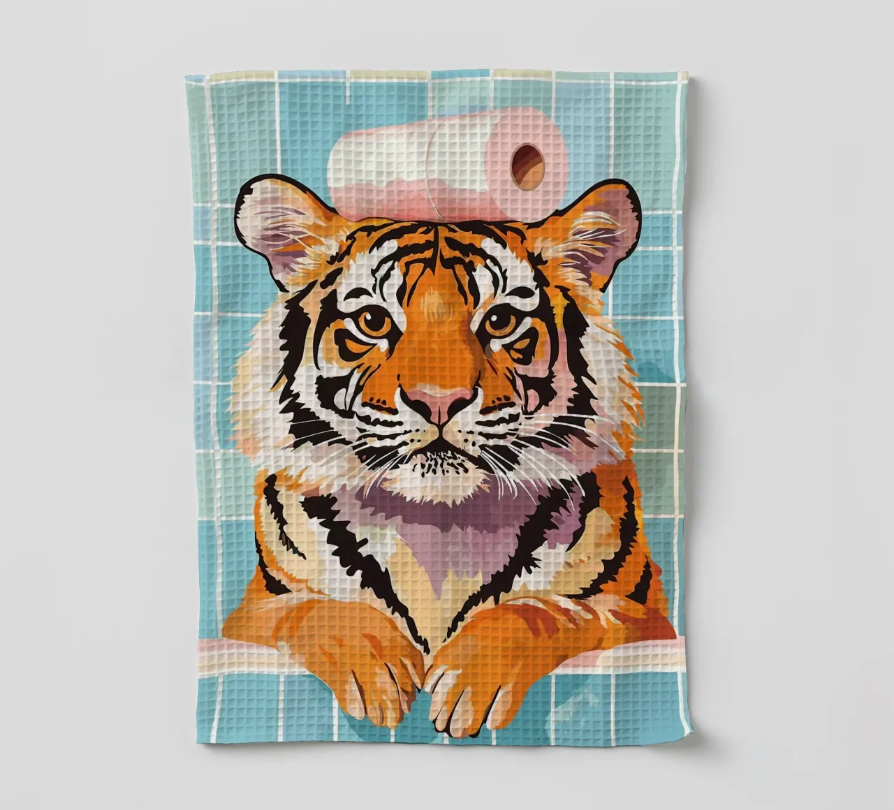 Tigre con carta igienica in testa canovaccio da cucina da JoyWalkerShop