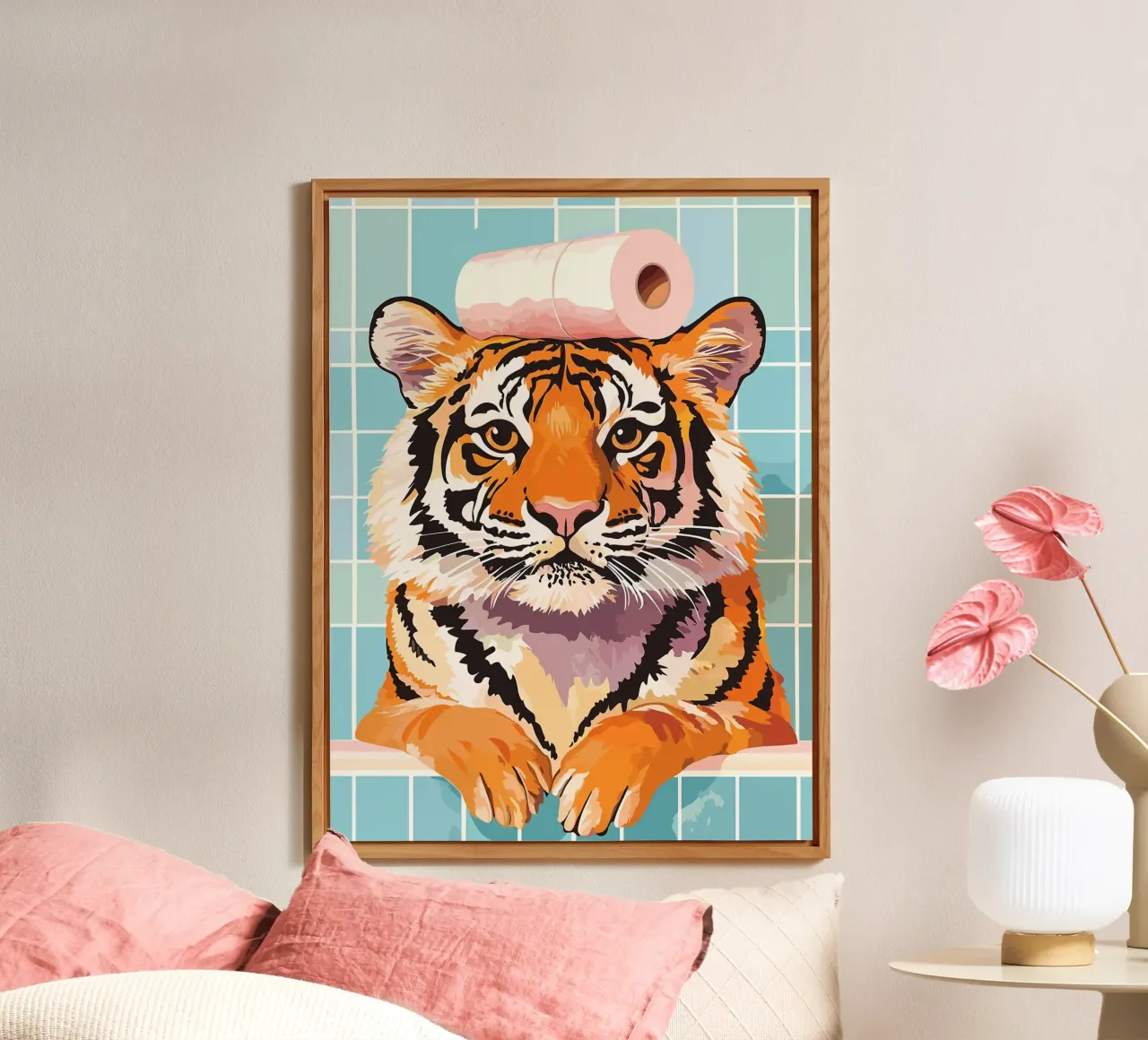 Tigre con carta igienica in testa pannello forex da JoyWalkerShop
