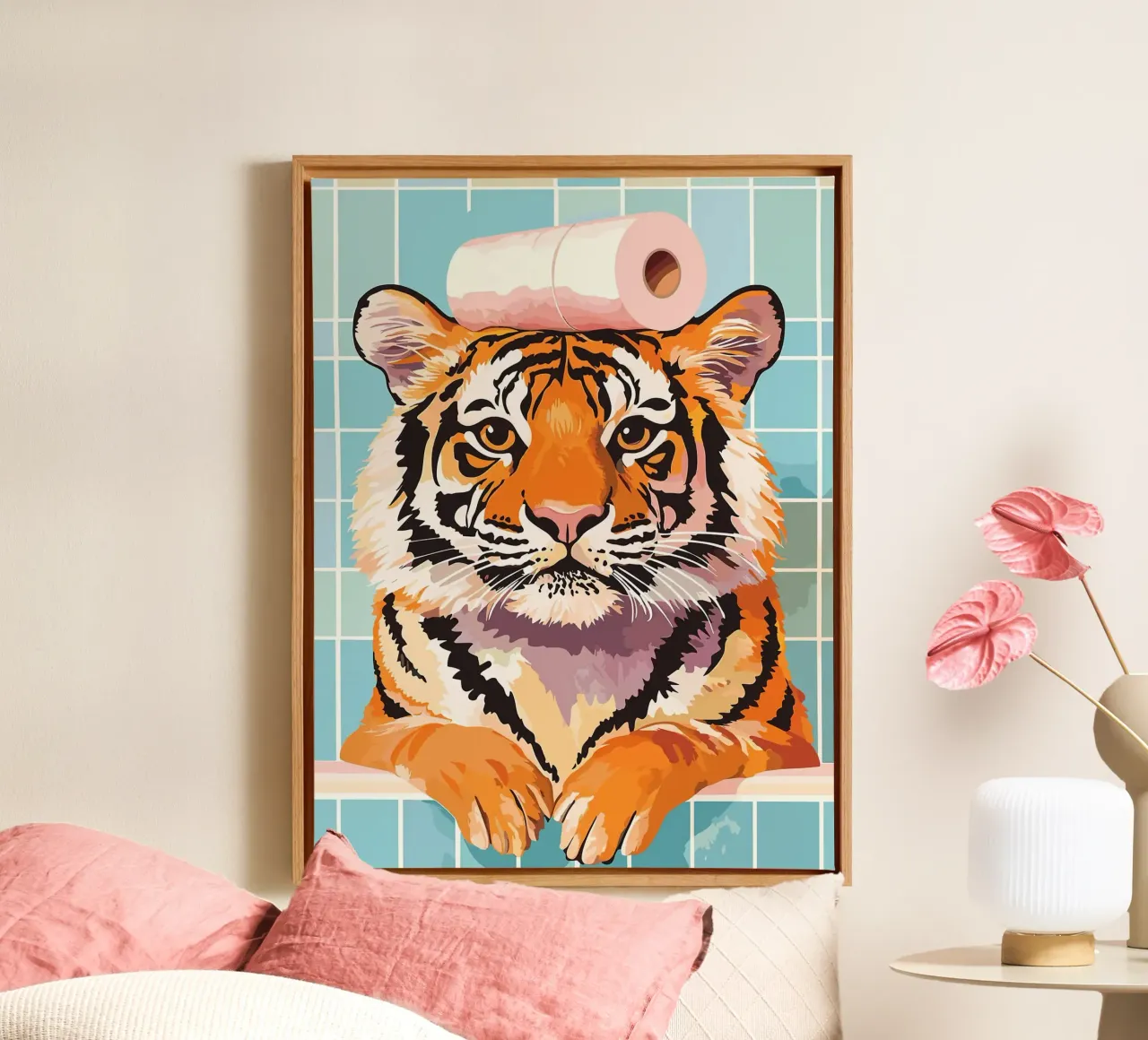 Tigre con carta igienica in testa tela da JoyWalkerShop