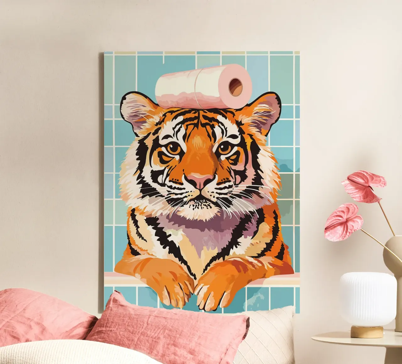Tigre con carta igienica in testa tela da JoyWalkerShop