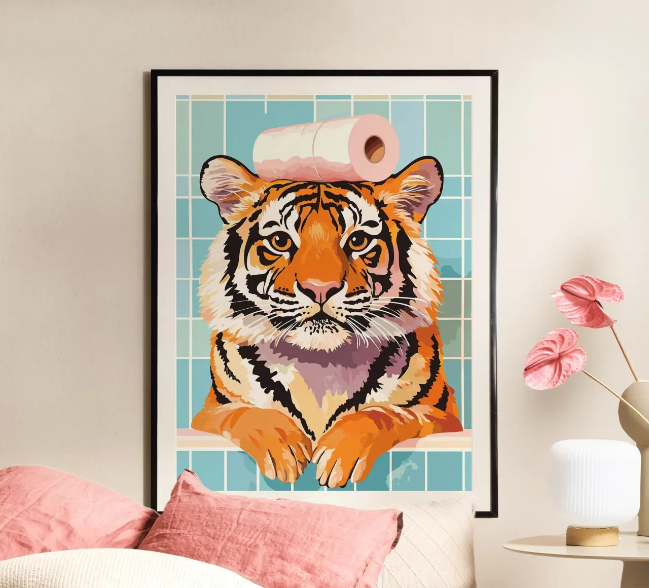 Tigre con carta igienica in testa carta hahnemühle da JoyWalkerShop