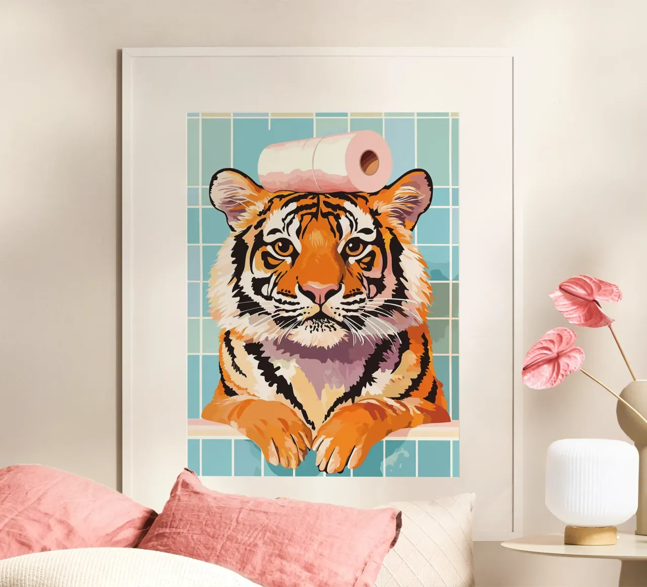 Tigre con carta igienica in testa carta hahnemühle da JoyWalkerShop