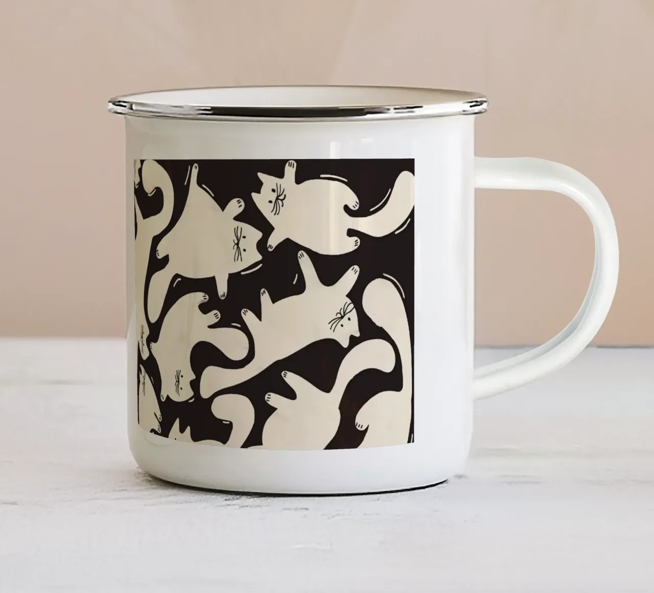 Tumbling Cats - Gattini neri e color crema tazza in smalto da showmemars