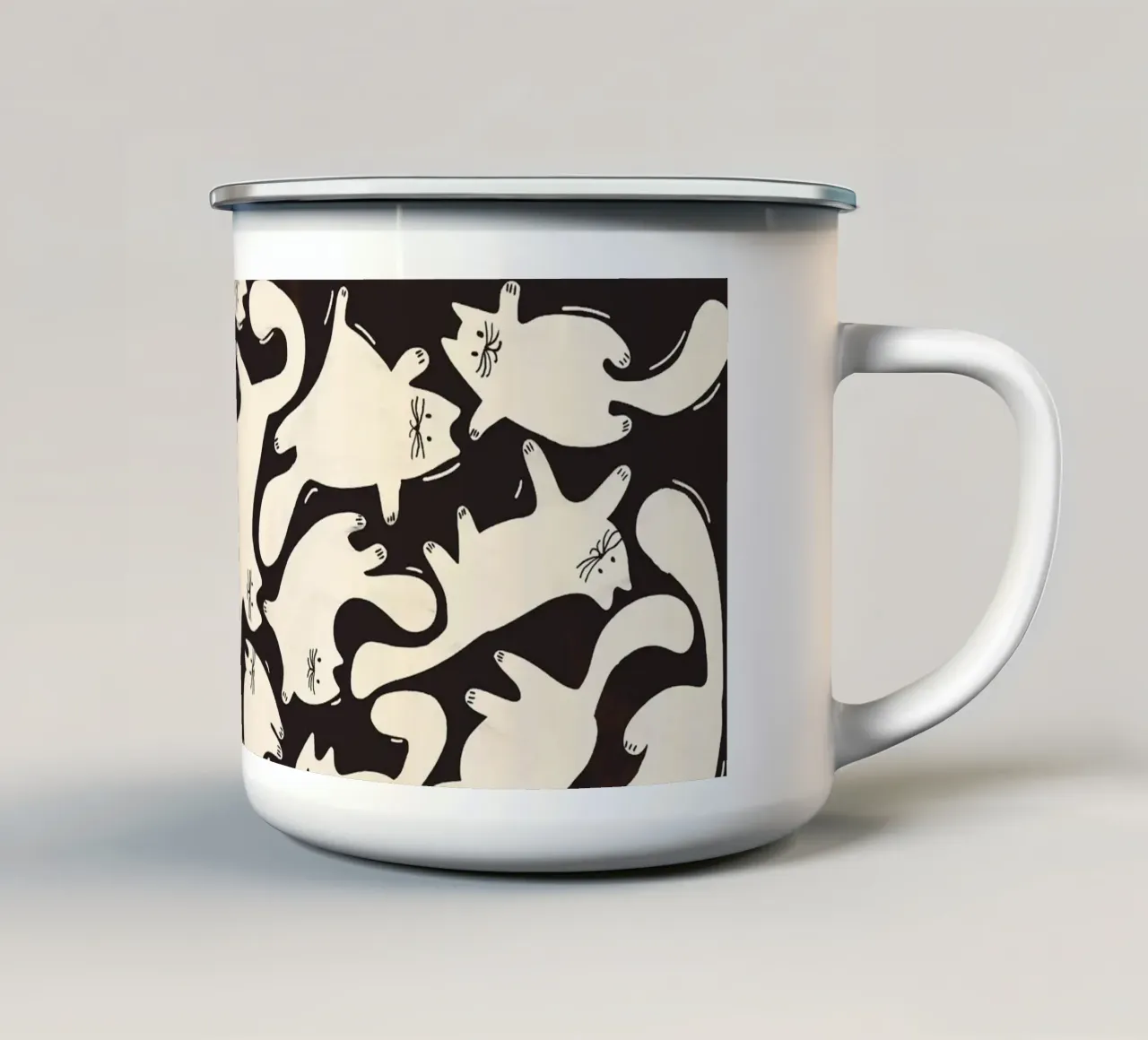Tumbling Cats - Gattini neri e color crema tazza in smalto da showmemars