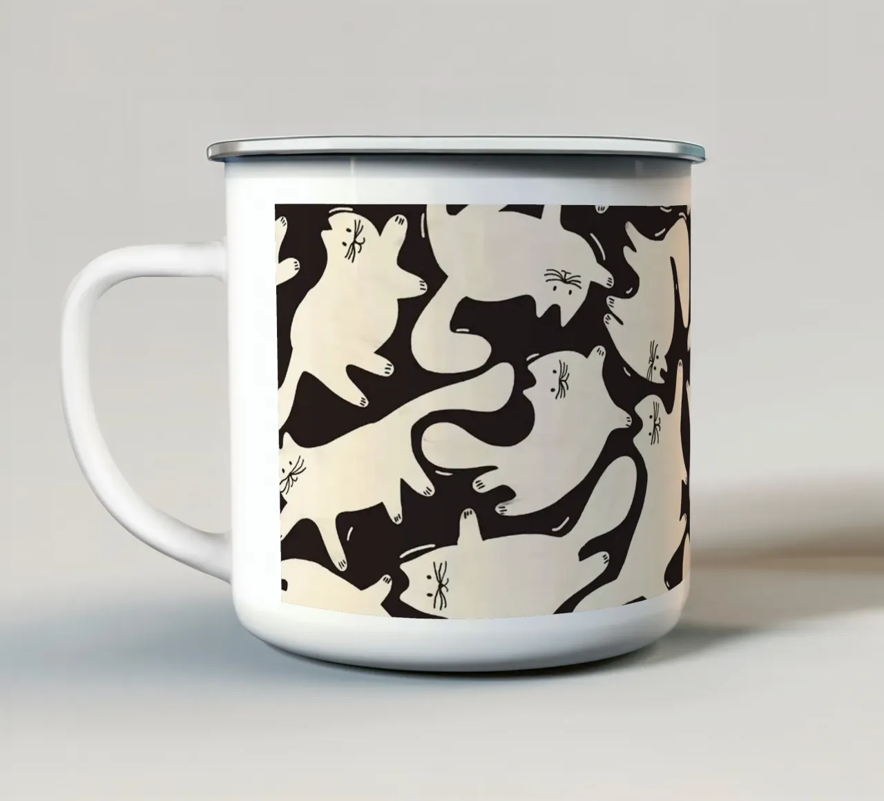 Tumbling Cats - Gattini neri e color crema tazza in smalto da showmemars