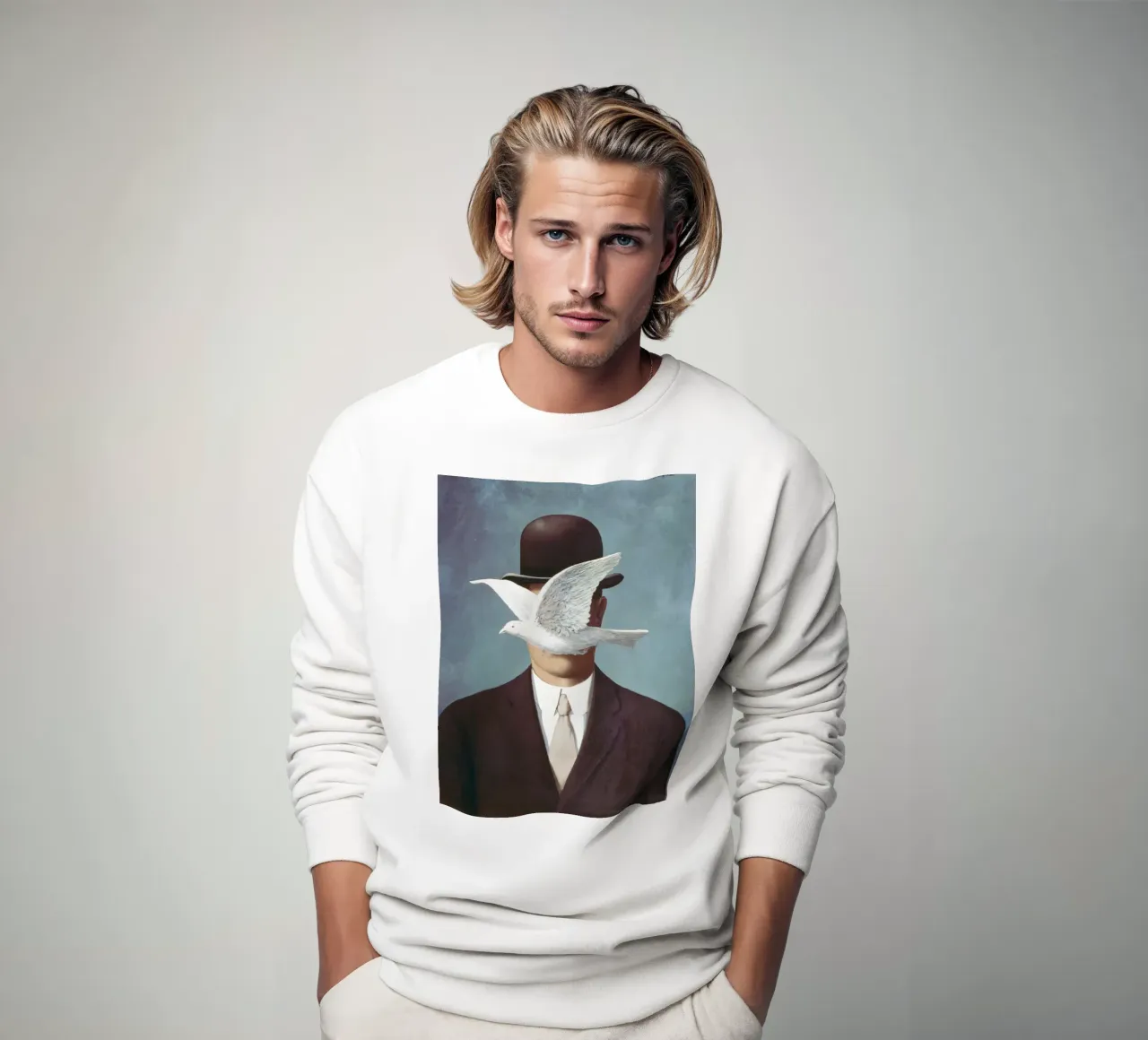 René Magritte’s The Man in the Bowler Hat felpa da Classic Art Prints