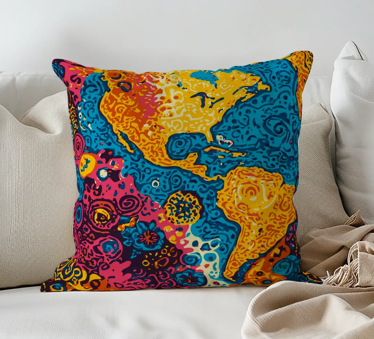 Planet Pattern - Une fusion d'art africain et de graffitis coussin de Abstract and Patterns