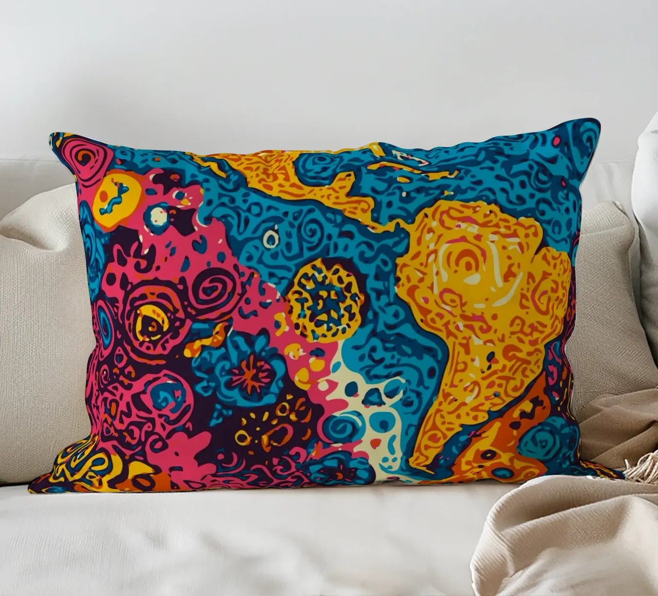 Planet Pattern - Une fusion d'art africain et de graffitis coussin de Abstract and Patterns