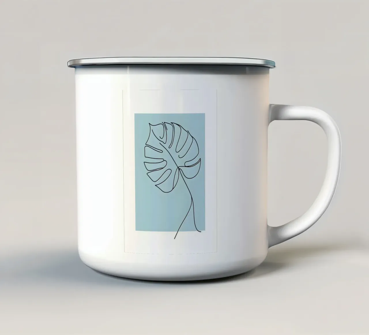 Disegno lineare minimalista di una foglia di Monstera tazza in smalto da Bloom And Brush