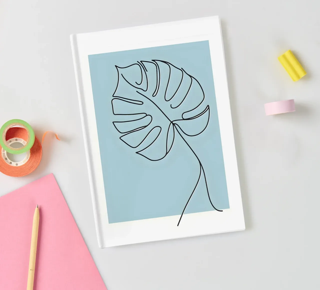 Minimalist Line Drawing of Monstera Leaf notebook by Bloom And Brush