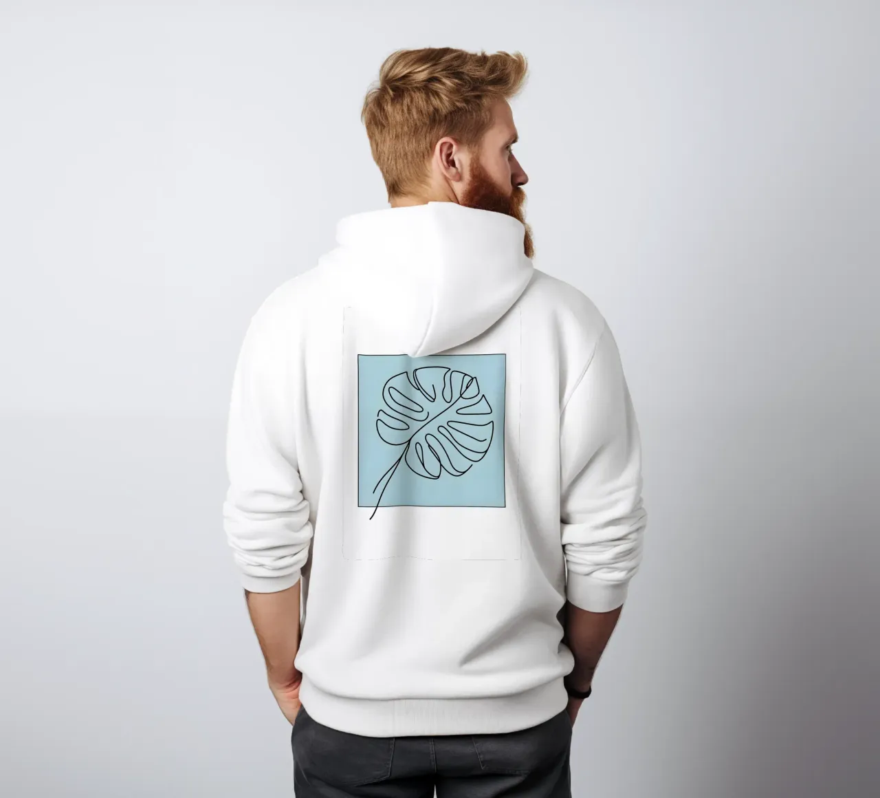 Disegno lineare minimalista di una foglia di Monstera felpa con cappuccio da Bloom And Brush